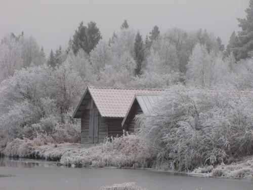09 båthusen omringade av frost